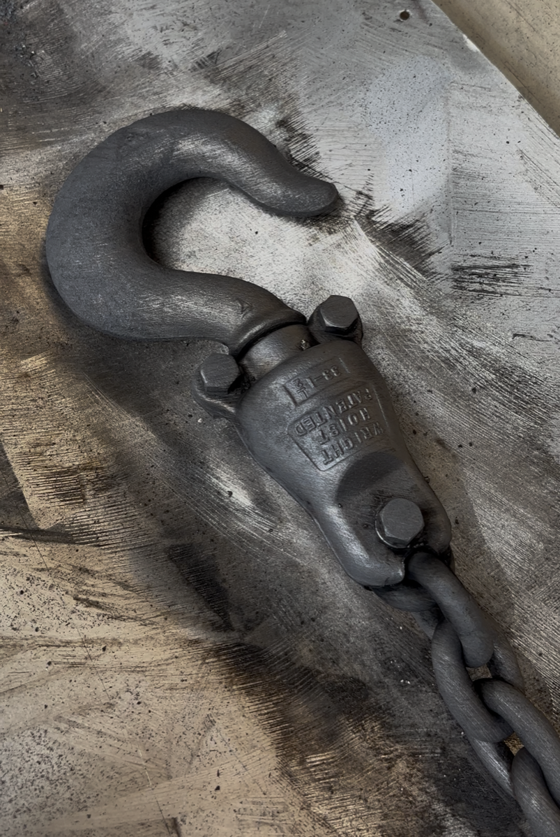 Wright hoist hook detail — after laser cleaning